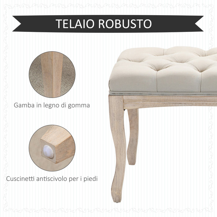 Panca Fondoletto Vintage Trapuntata a Bottoni 110x40x48 cm Tessuto Effetto Lino Beige