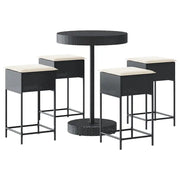 Set Bar da Giardino 5 pz | Set Salotto da Giardino con Cuscini in Polyrattan Nero
