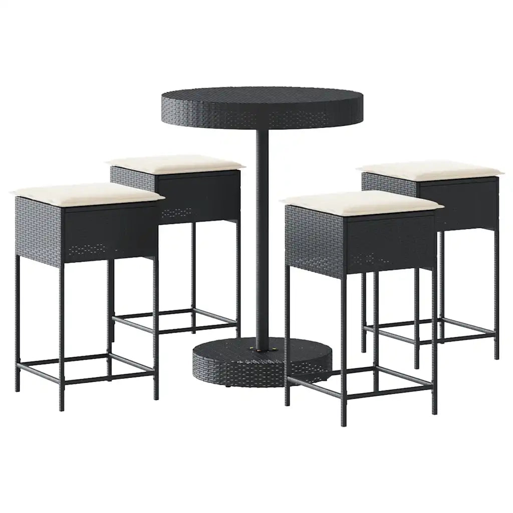 Set Bar da Giardino 5 pz | Set Salotto da Giardino con Cuscini in Polyrattan Nero