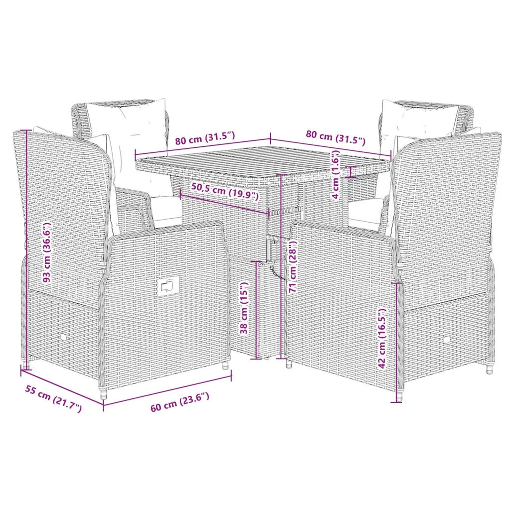 vidaXL Set da Pranzo da Giardino 5 pz con Cuscini Beige in Polyrattan