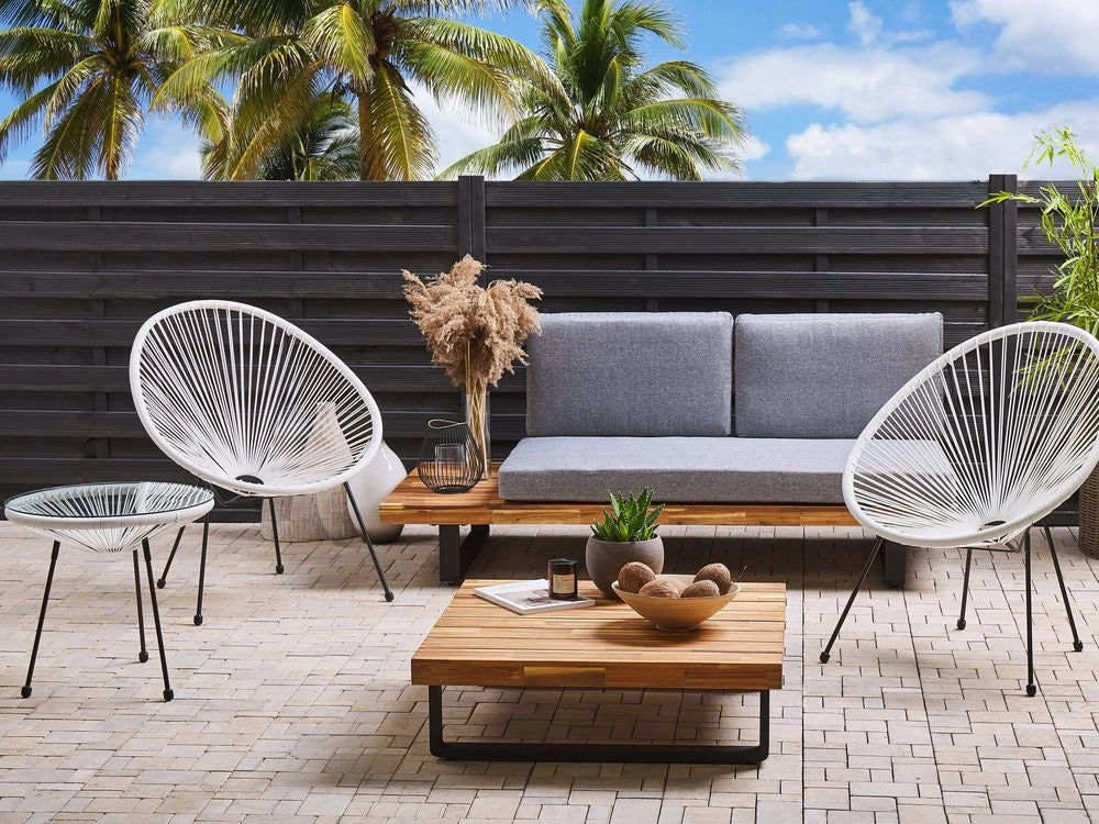 Set da Esterno Tavolino e 2 Sedie Bianco Rattan Sintetico Moderno
