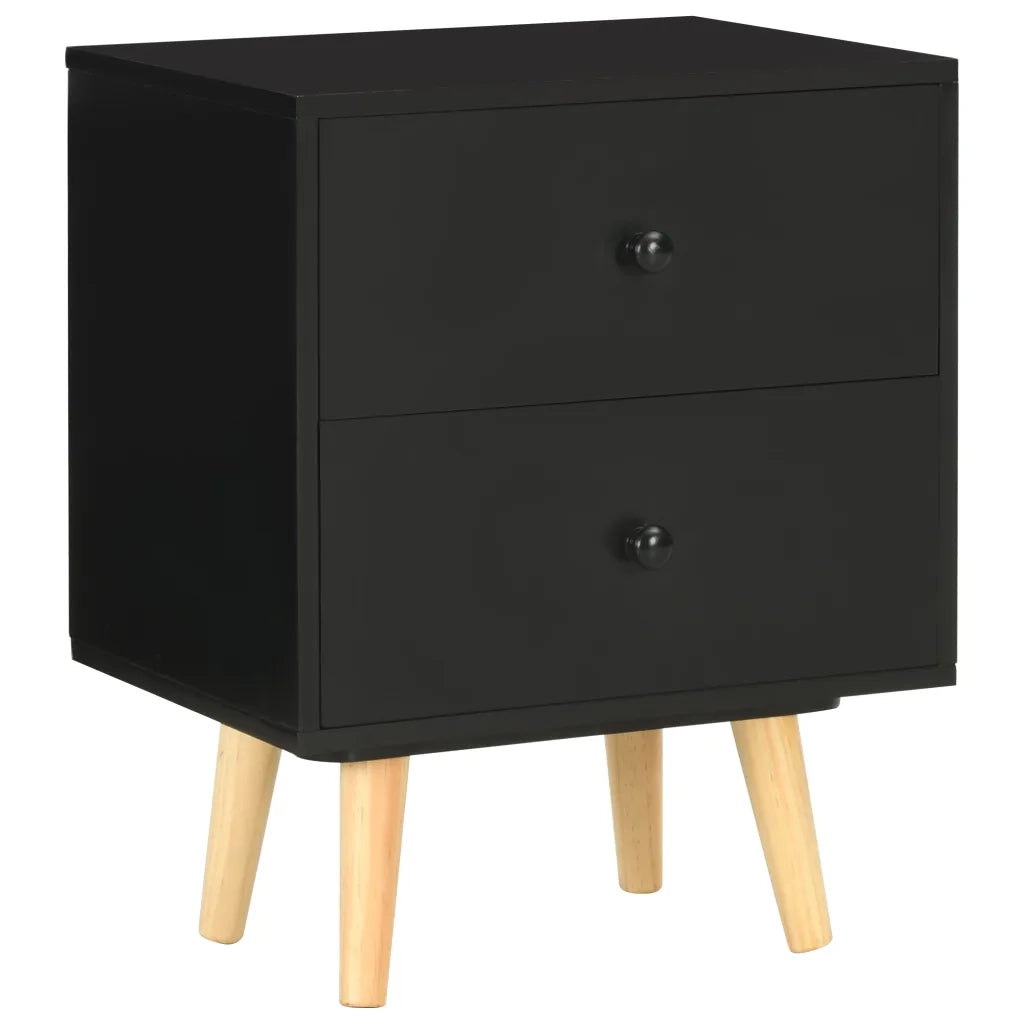 Set di 2 Comodini | Armadio da Notte | Mobiletto da notte Neri 40x30x50 cm Legno Massello di Pino