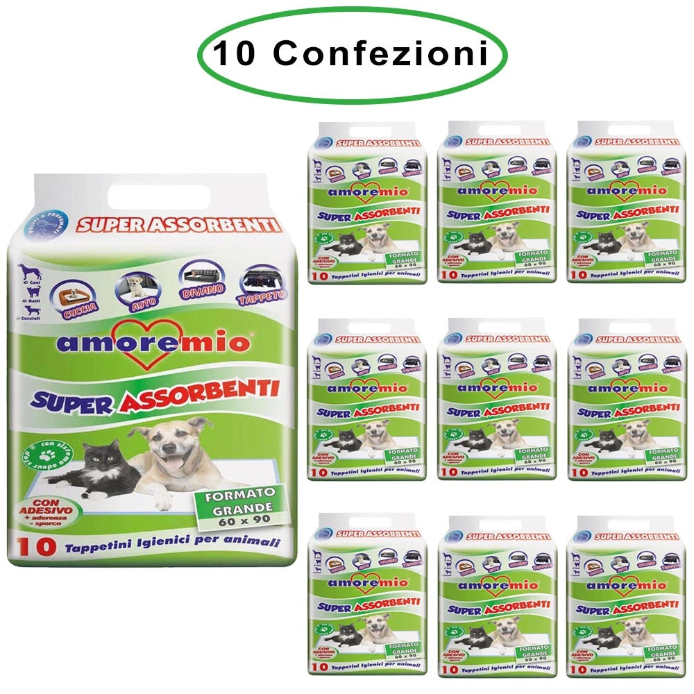 Amore mio tappetini igienici per cani cm 60x90 basic con polimeri 10 confezioni da 10 tappetini
