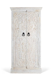 Armadio in legno di mango con ante intagliate in stile etnico