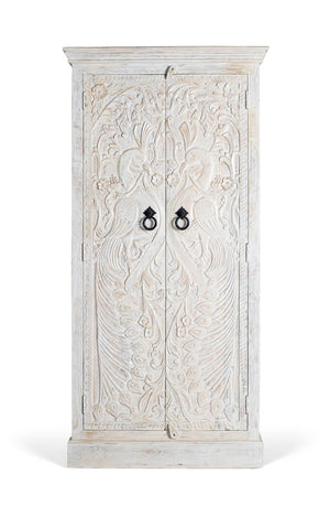 Armadio in legno di mango con ante intagliate in stile etnico