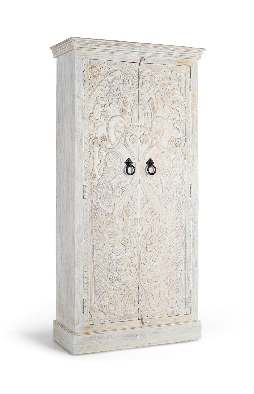 Armadio in legno di mango con ante intagliate in stile etnico