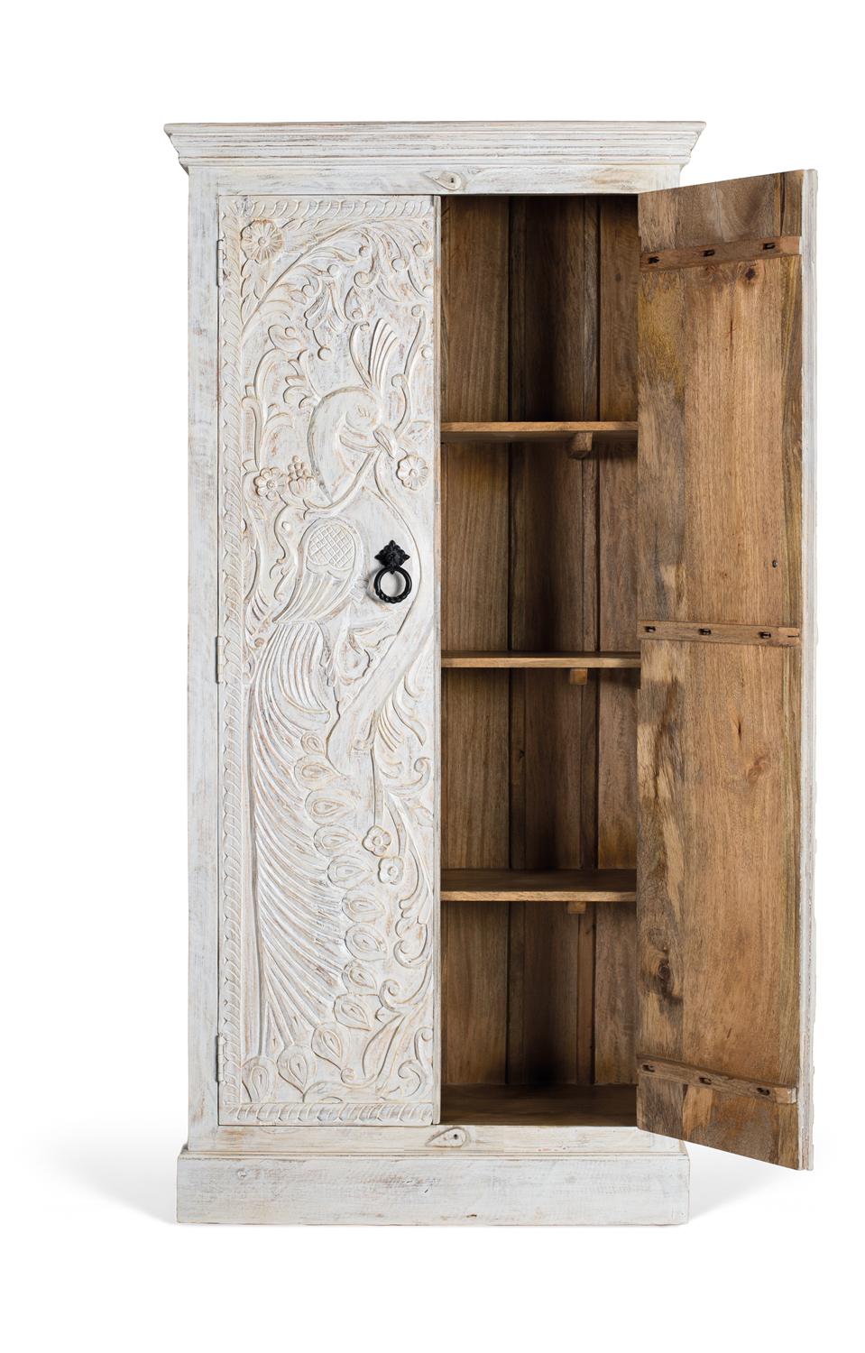 Armadio in legno di mango con ante intagliate in stile etnico