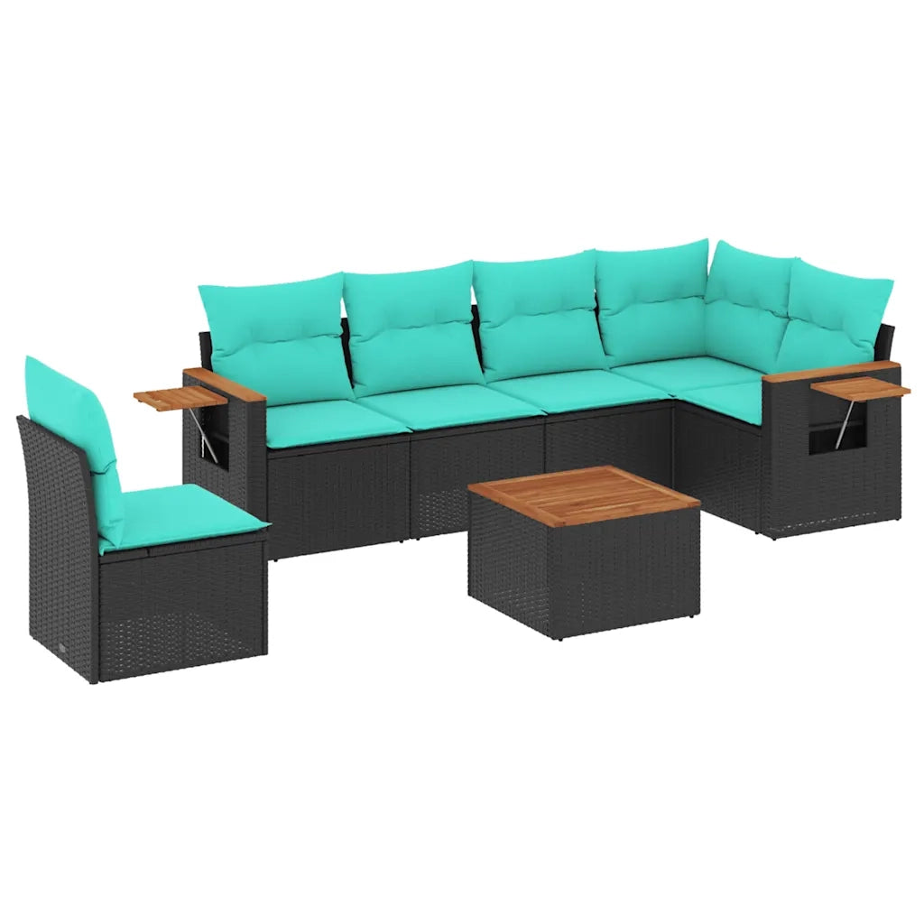 Set Divani da Giardino 7 pz con Cuscini Nero in Polyrattan 3226862
