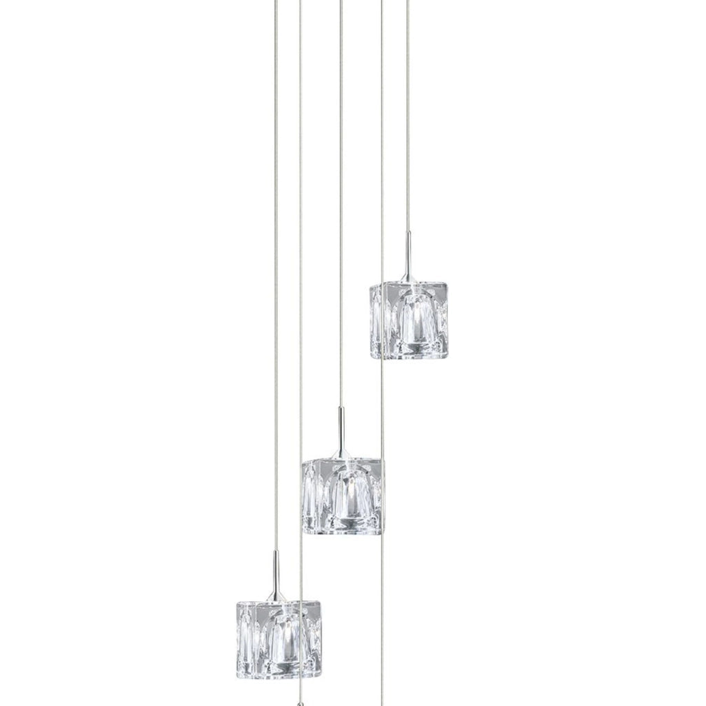 Lampadario Contemporaneo Ice Cube Acciaio Cromo Vetro Trasparente Led 5,2W 3000K