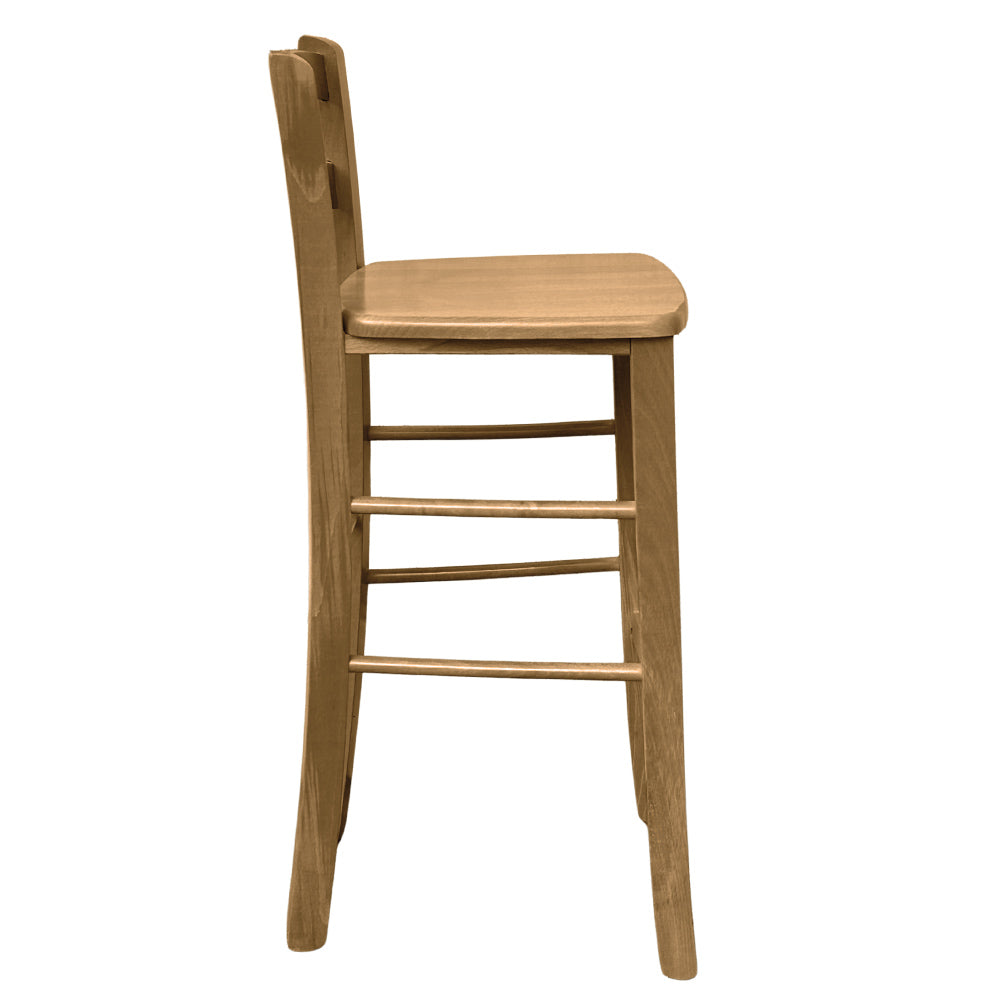 Sgabello alto da bar in legno h 67cm con seduta in massello noce chiaro