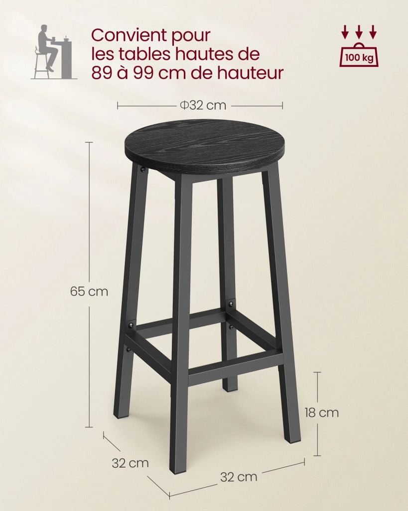 Set di 2 sgabelli alti da bar sedie da cucina struttura in acciaio altezza 65 cm montaggio facile stile industriale nero 12_0007762