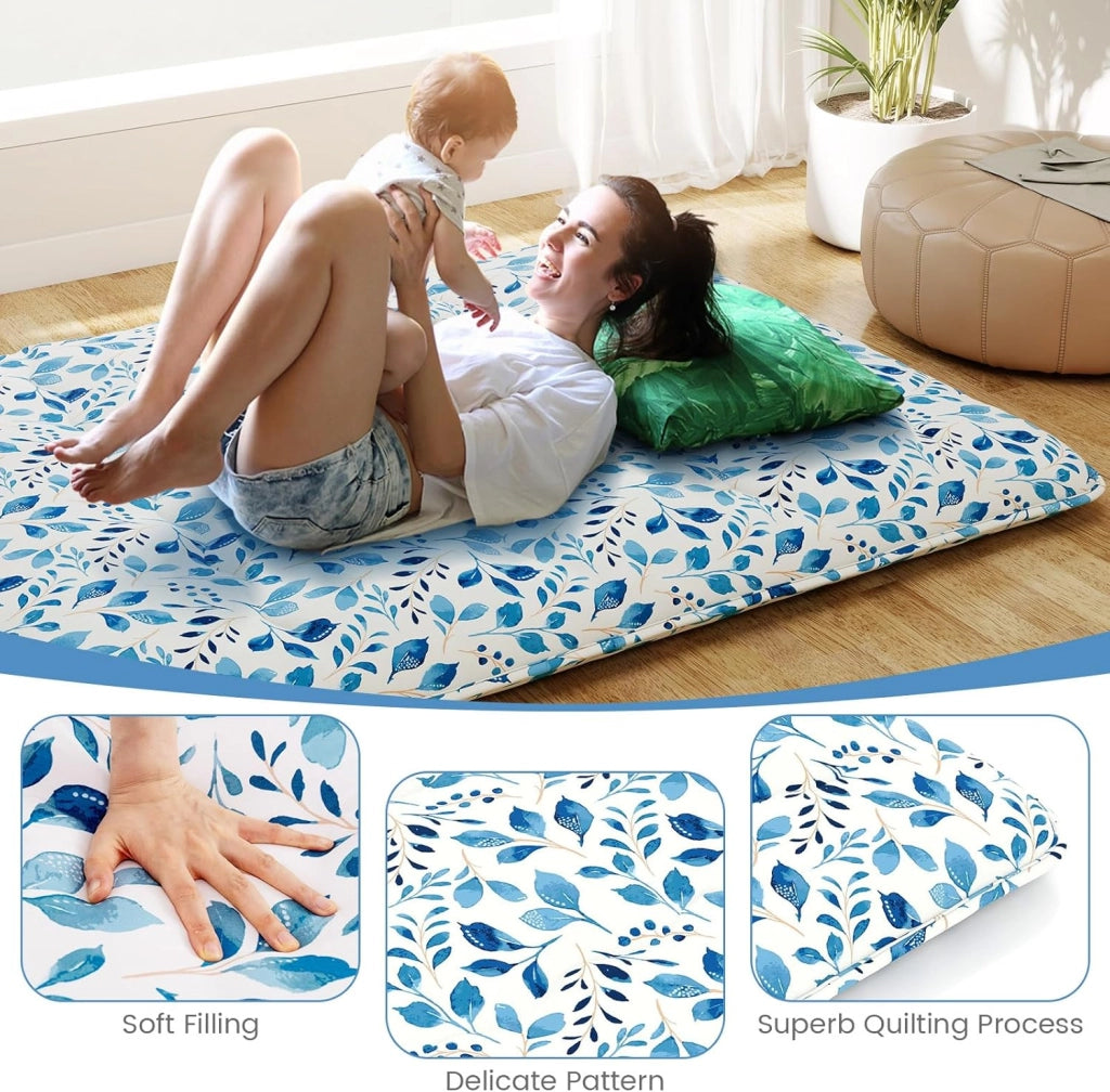 Futon - Materasso giapponese portatile 140 x 200 cm, imbottitura in cotone, materasso da terra pieghevole per 2 persone, borsa per il trasporto, fodera lavabile, 2 fasce, tatami pieghevole per