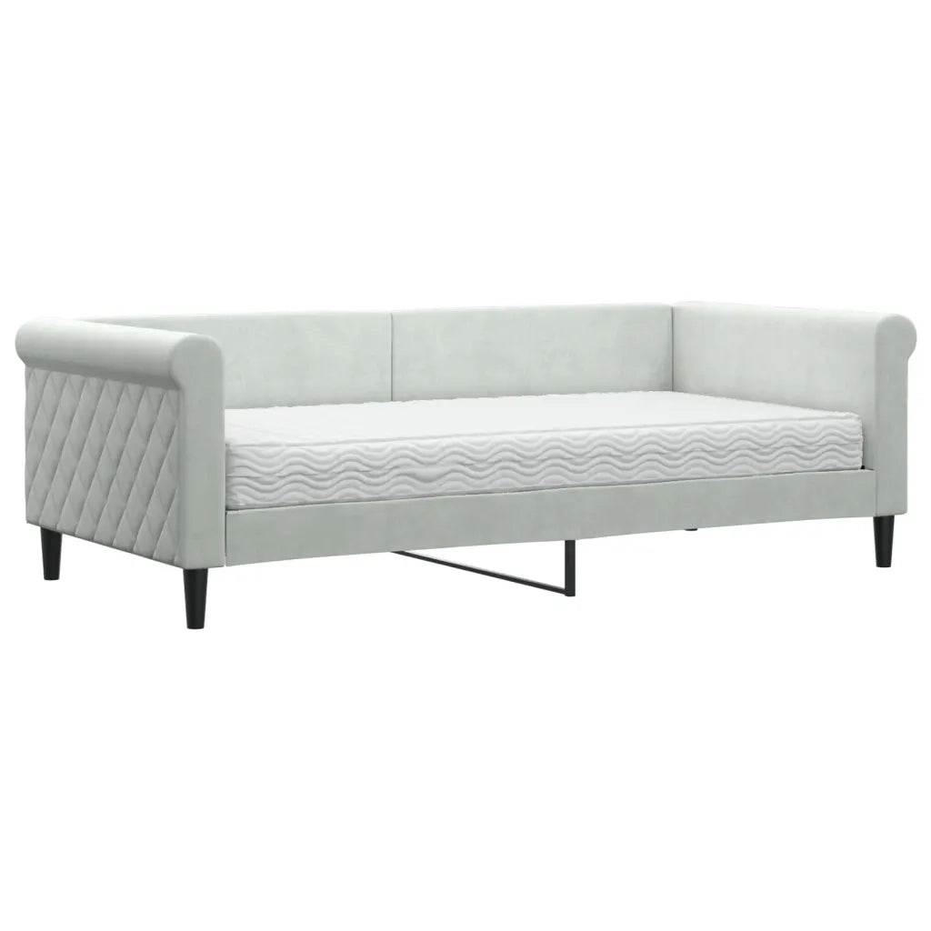 Divano Letto con Materasso-Sofa Letto-Daybed Grigio Chiaro 90x190 cm in Velluto 129094
