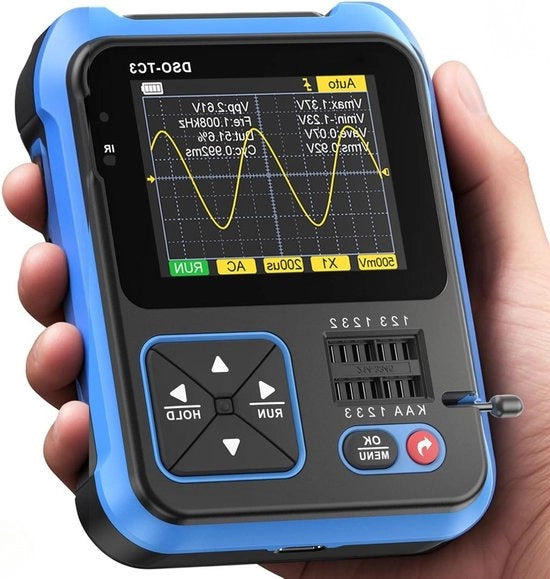 Oscilloscopio Digitale Oscilloscopio Tester di Transistor Generatore di Segnale 3 in 1 Portatile DSO-TC3 Mini Oscilloscopio con Banda di Frequenza 500 kHz e Rapporto di Campionamento 10 MSa/s