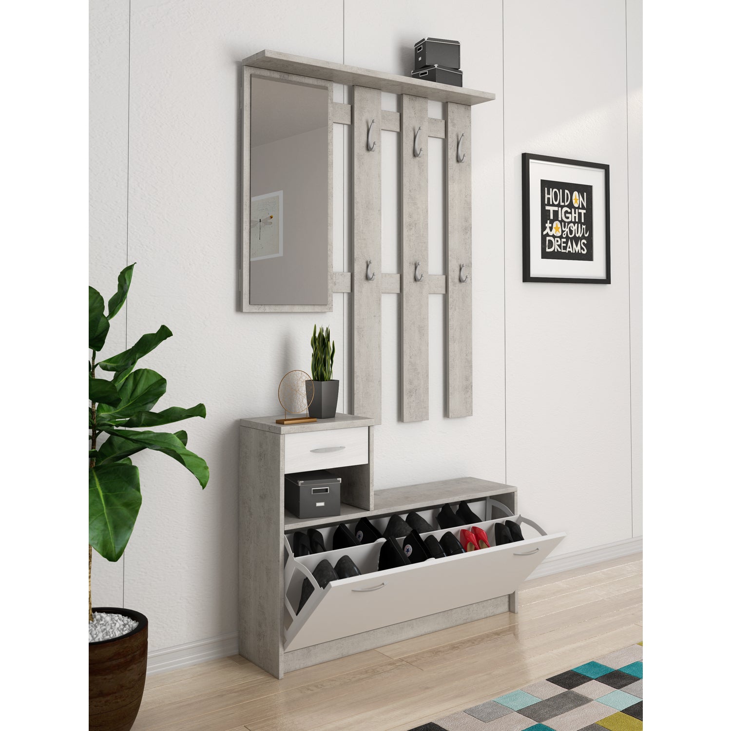 INGRESSO KEN VERA 100X26XH190CM CEMENTO / BIANCO