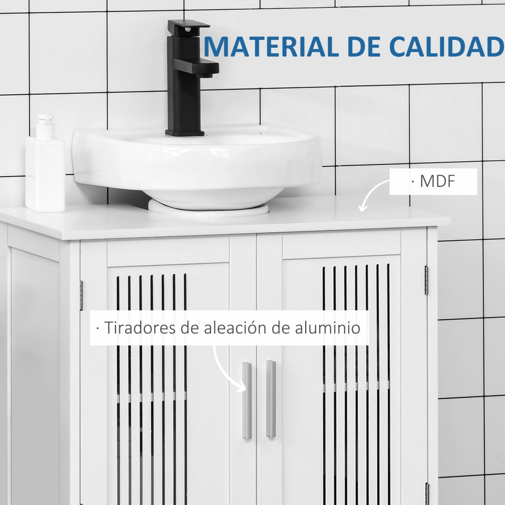 Mobile Sottolavabo Bagno in Legno con 2 Ante Ventilate e Ripiano Regolabile ¨C zephmum ¨C Bianco 60x30x60 cm