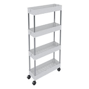 Carrello Portaoggetti A 4 Ripiani Mobile Salvaspazio In Plastica Con Ruote Struttura In Acciaio Per Spazi Ridotti Cucina Bagno Lavanderia Camera Da Letto Salotto Studio 40 x 13 x 85 Cm (Bianco)