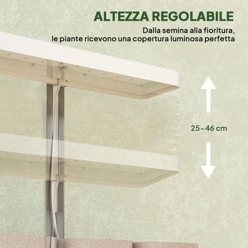 LAMPADE PER PIANTA DA 42 LUCI LED CON 3 VASI, TIMER E ILLUMINAZIONE REGOLABILE, 45X18.8X47.8 CM, BIANCO