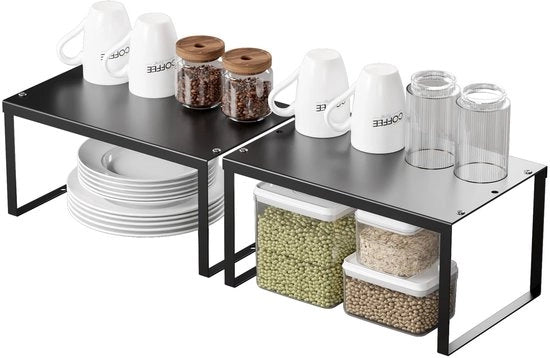 Organizzatore per Cucina - 2-pack Plank Organizer - Raccordo Metallico Scorrevole - Spazievendente - Resistente all'Ossidazione - Per Cucine e Contenitori - Pannelli di Ricarica
