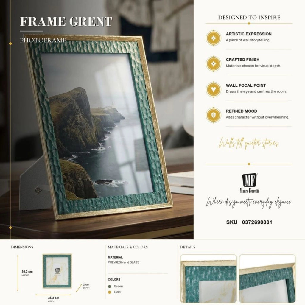 Cornice portafoto Grent in resina verde smeraldo e oro 20x25
