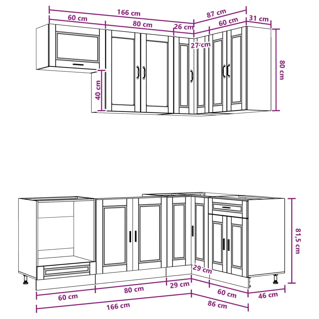 Unità Cucina PORTO 8 pz Rovere Artigianale Legno ingegnerizzato 3438496