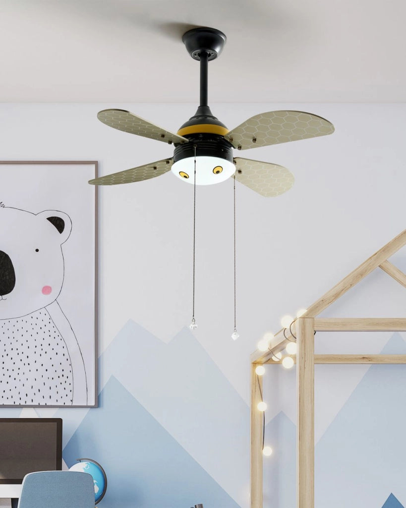 Ventilatore da soffitto per cameretta a forma di ape con lame grigie bambini colorato