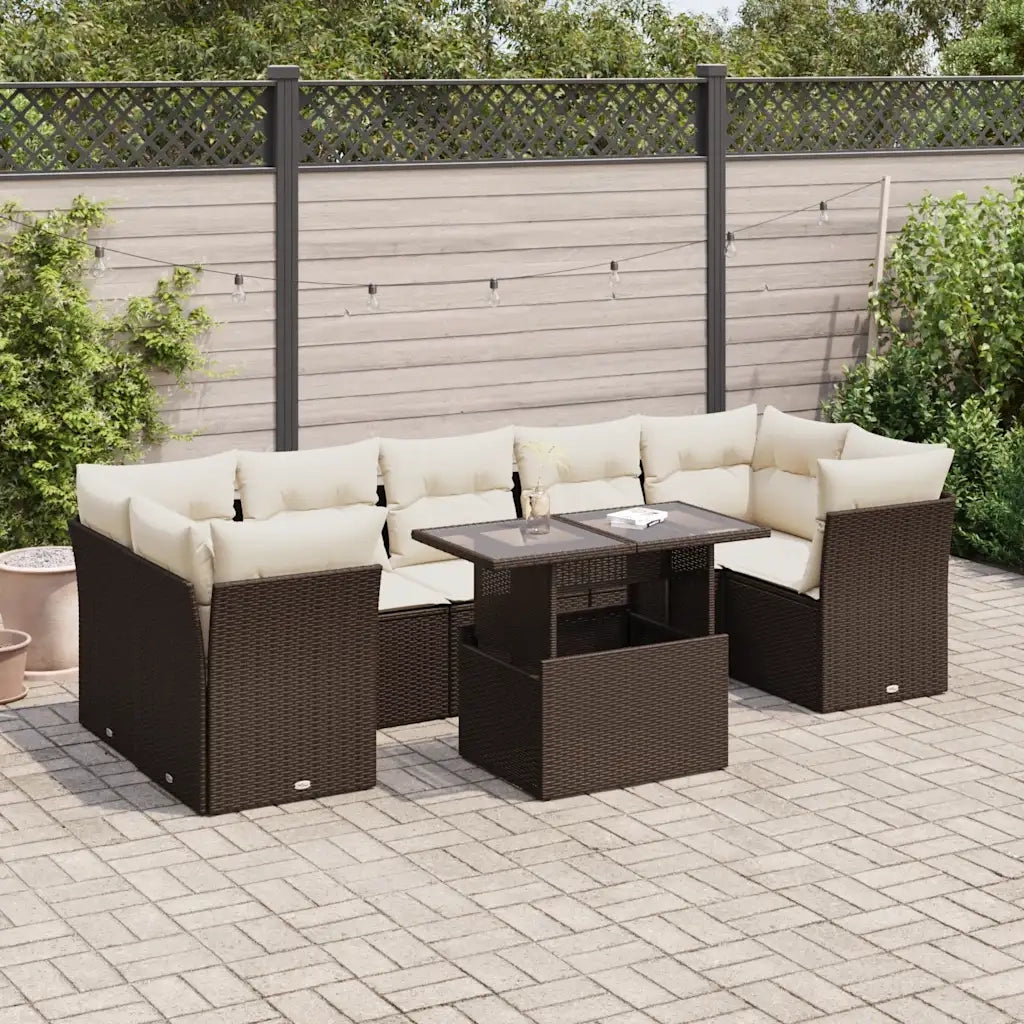 Set Divani da Giardino 8 pz con Cuscini Marrone in Polyrattan 3326124