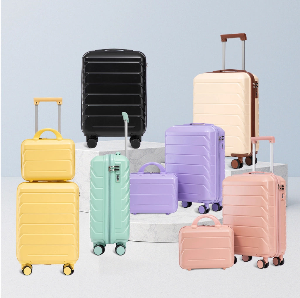 Set Valigia Rigida ABS 19" e 14" Rosa con Ruote Girevoli e Beauty Case 14"