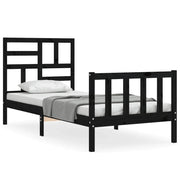 Letto singolo | Letto per adulti | Giroletto con Testiera Nero Small Single in Legno Massello