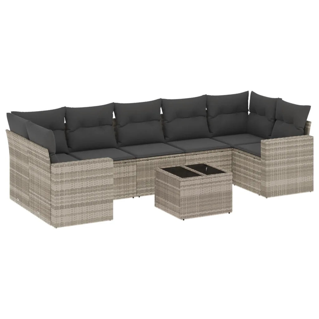 Set Divano da Giardino 8pz con Cuscini Grigio Chiaro Polyrattan