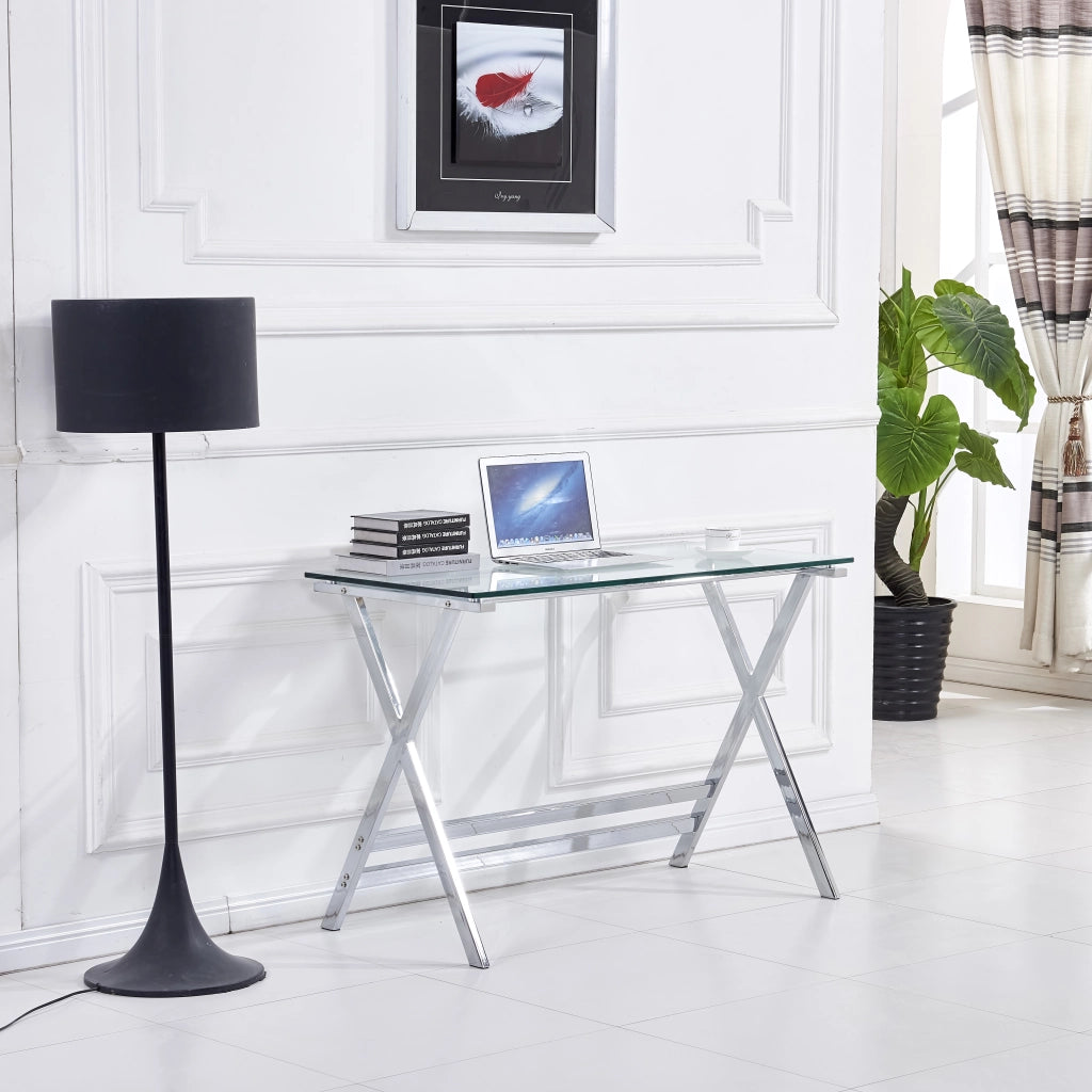 Scrivania in vetro trasparente con bordi arrotondati - per studio - 110×55×76 cm