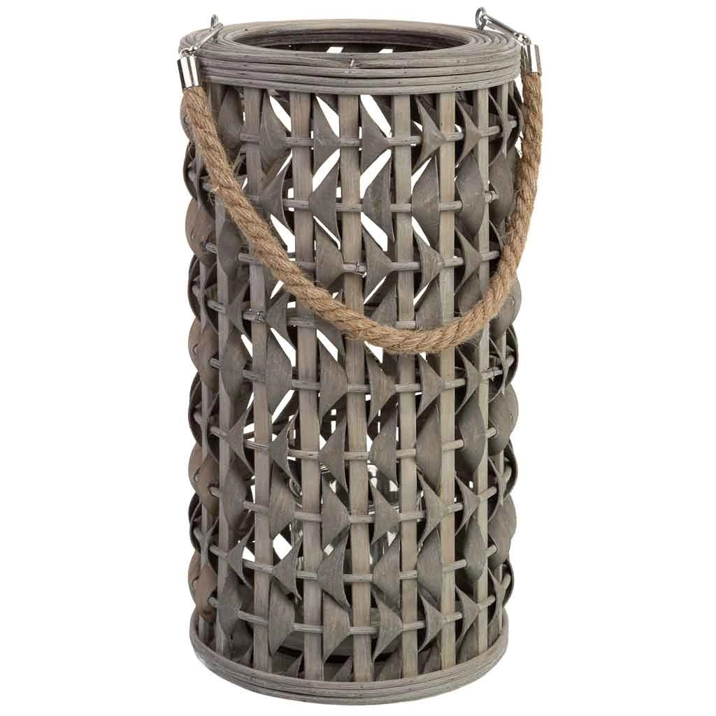 Lanterna in bambù e legno con portacandele in vetro D18x34h cm