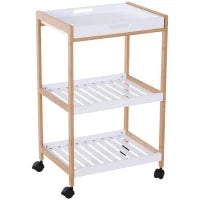 Carrello da Cucina con Ruote, 2 Ripiani e Piano Removibile, in Legno di Pino e MDF, Bianco