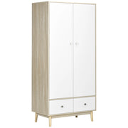 EasyComfort Armadio 2 Ante in Legno con 4 Vani, 2 Cassetti e Appendiabiti, Color Legno e Bianco, 90x50x190cm