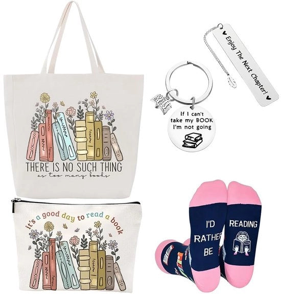 Set di 4 regali per donne amanti dei cavalli - Borsa da tela - Borsa per trucco - Calze con disegno di cavalli
