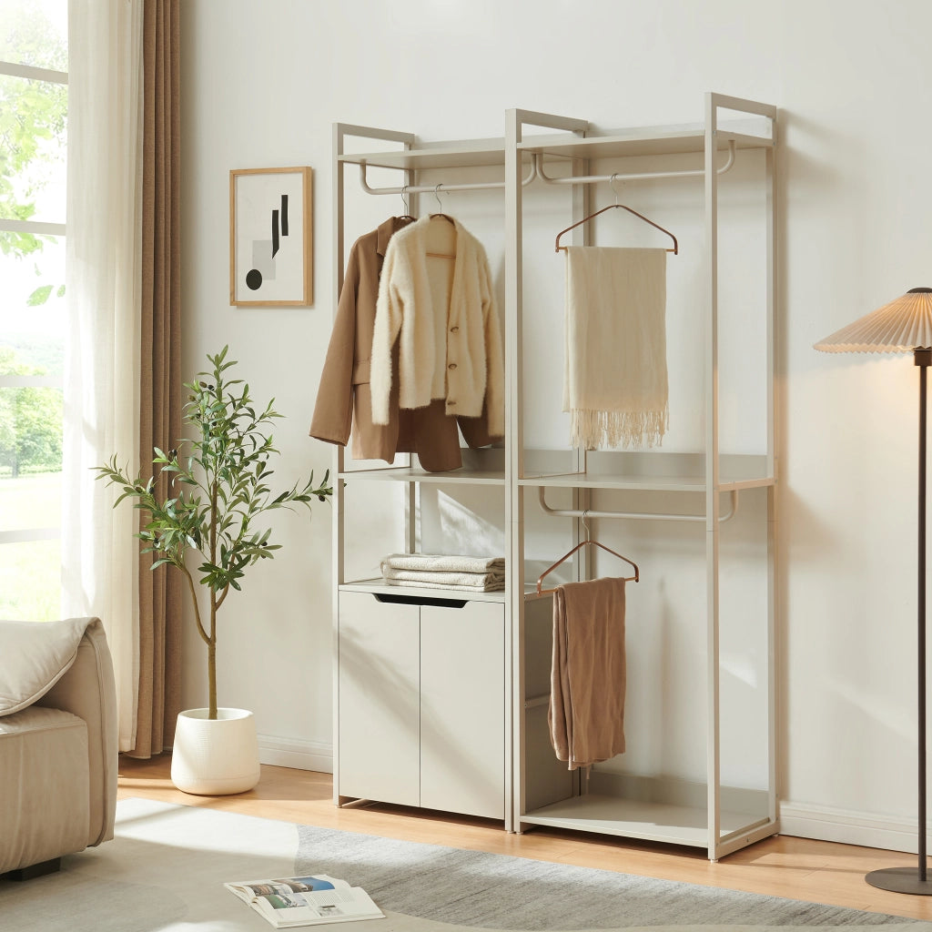 Stand Appendiabiti Jässaatka in Acciaio con Doppia Asta e 3 Ripiani 200 x 61 x 40 cm - Grigio [en.casa]