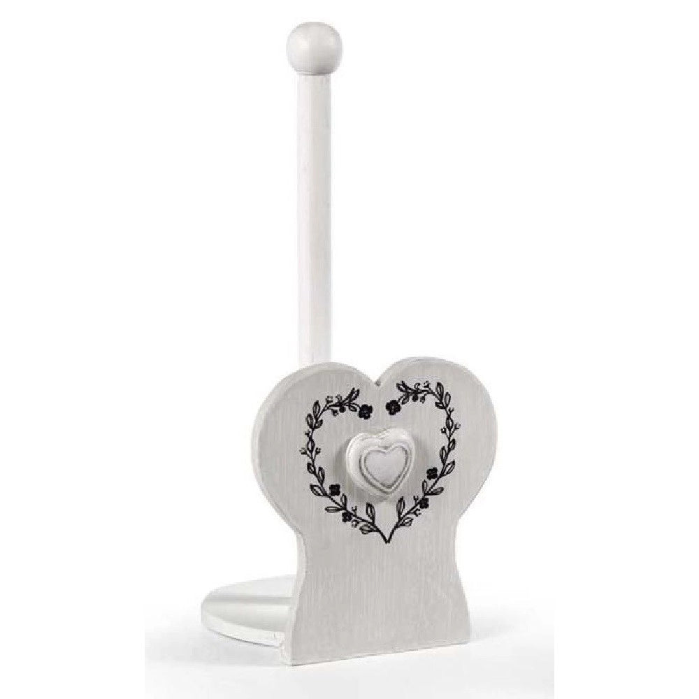 Trade Shop - Porta Rotolo Cucina Decoro Cuore 31 Cm Carta Tavola In Legno Shabby Chic 662270 -