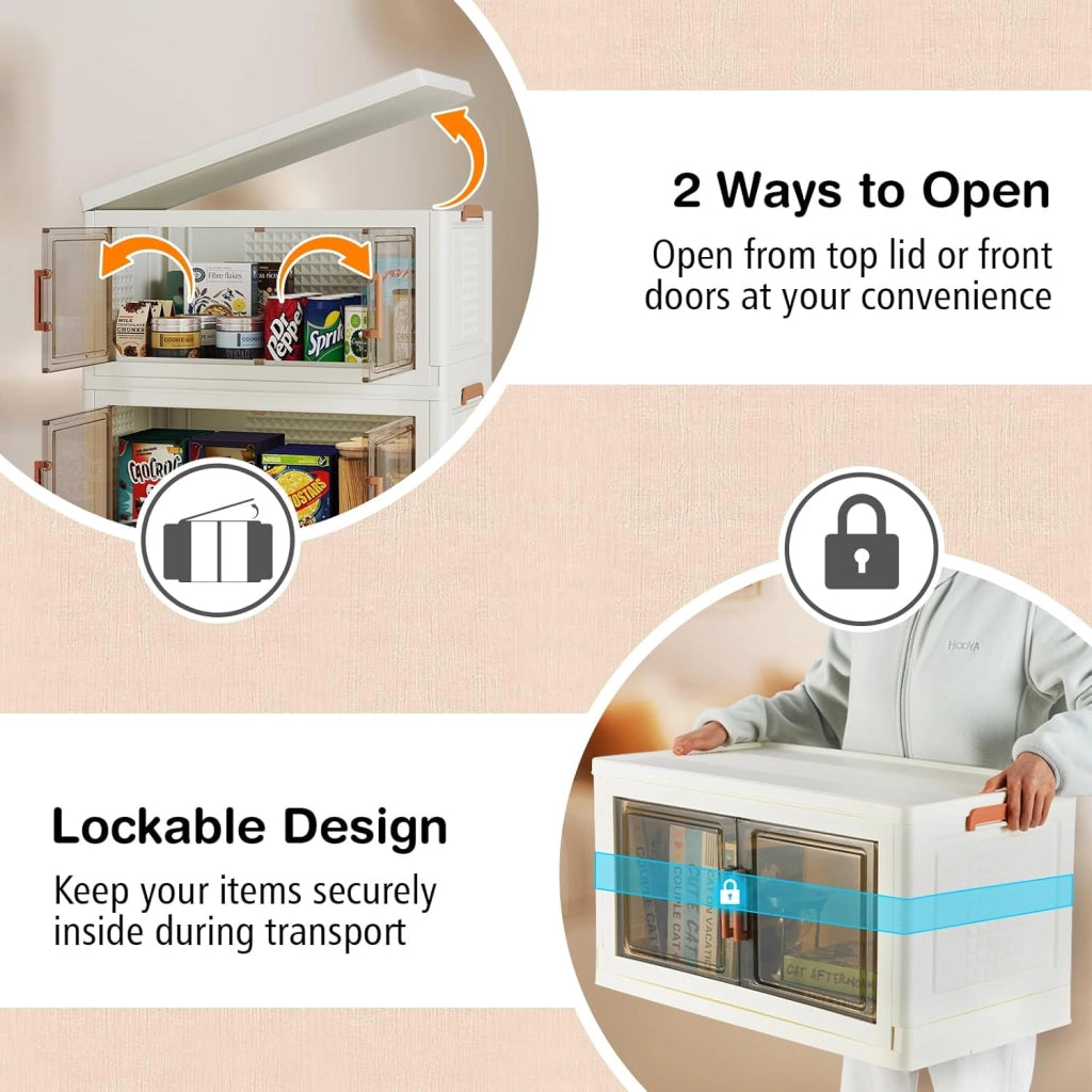 Contenitore di Archiviazione in Plastica, Organizzatore Impilabile con Coperchi e Porte, 4 Ruote, Scatole Organizzatore Pieghevoli per Soggiorno, Camera da Letto (68,5 x 37,5 x 107 cm)