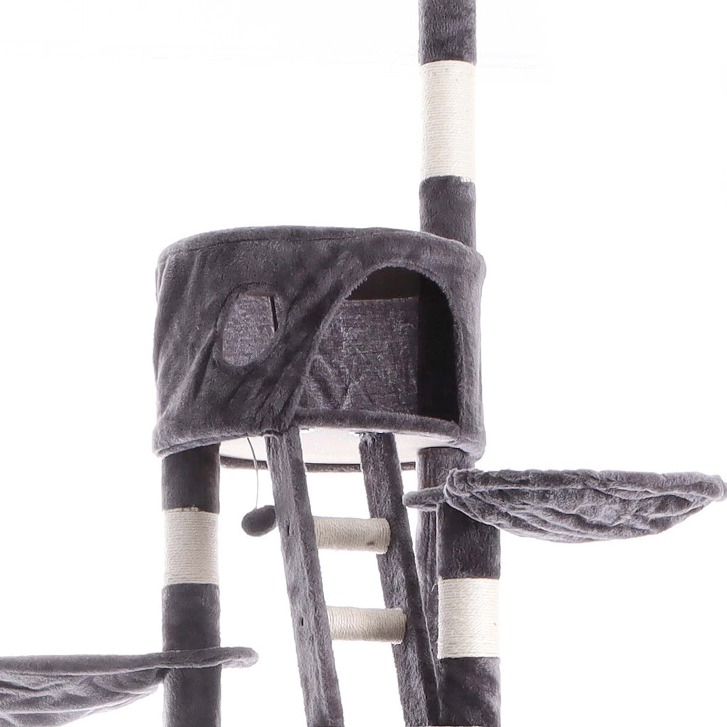 Albero tiragraffi 240-260cm grigio Modello a soffitto Sisal Con nicchie e amache