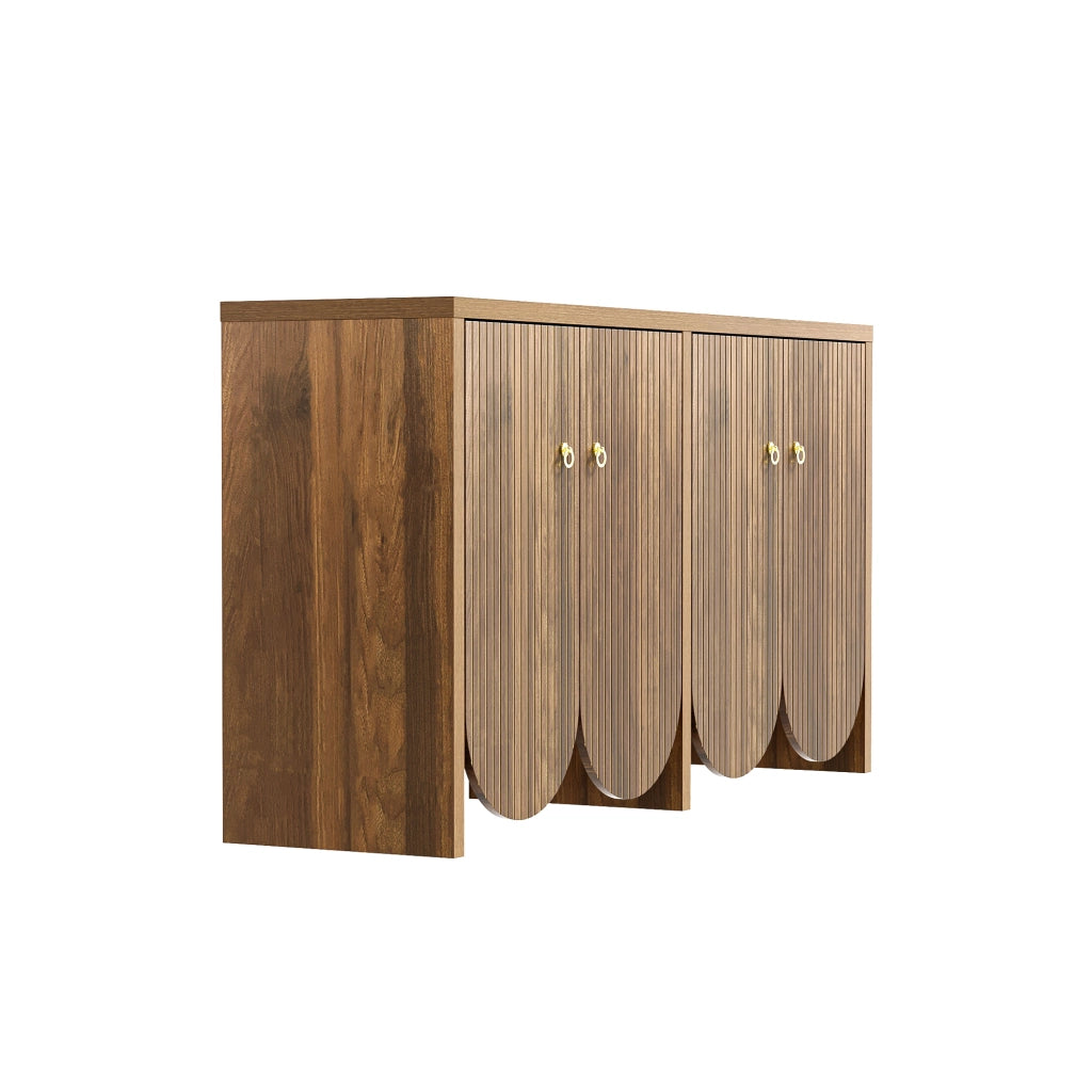Madia con 4 Ante e Ripiani Regolabili; Frontali Scanalati Moderni; in MDF; 147??40??80 cm; Noce
