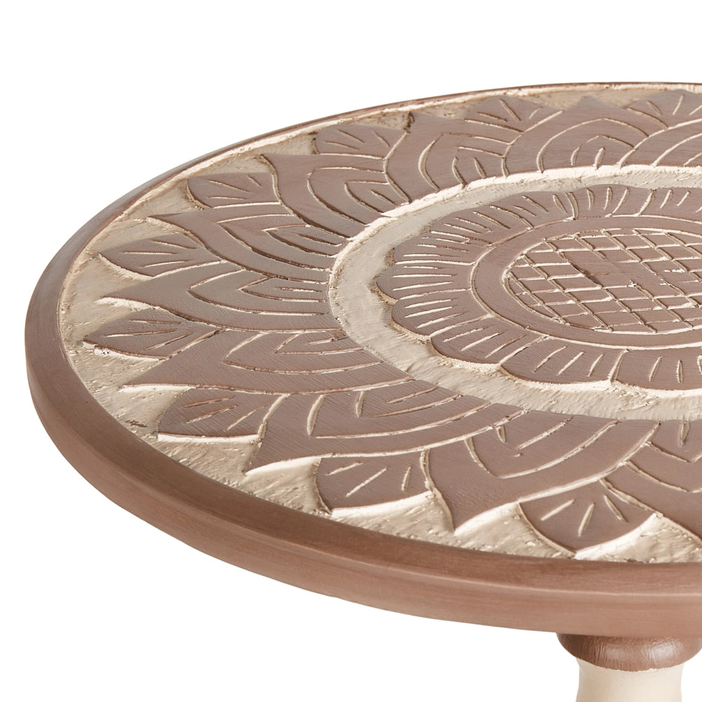Tavolino in legno di mango scuro con piano rotondo 45 x 45 cm Design tradizionale