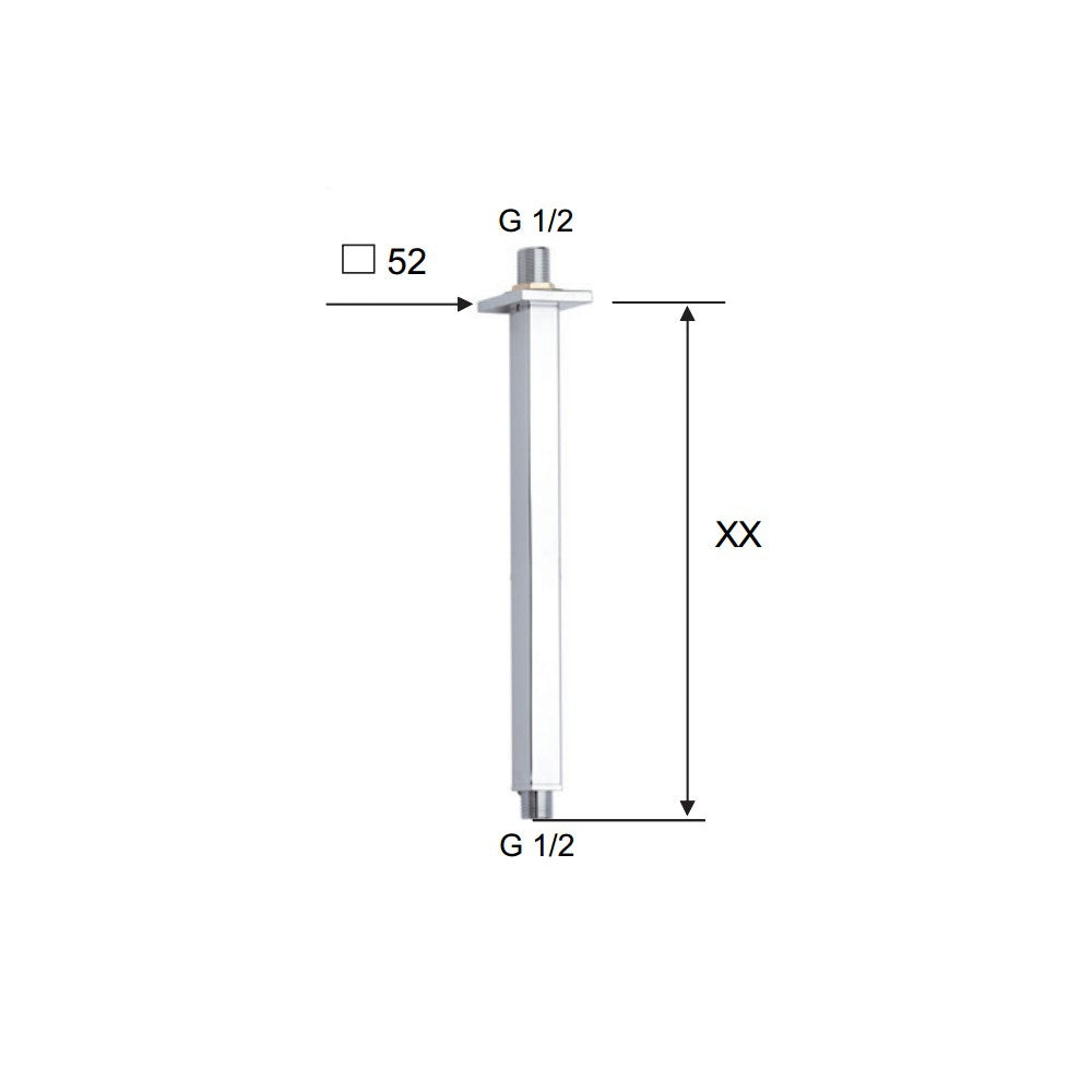 Braccio doccia da soffitto quadrato 20 cm