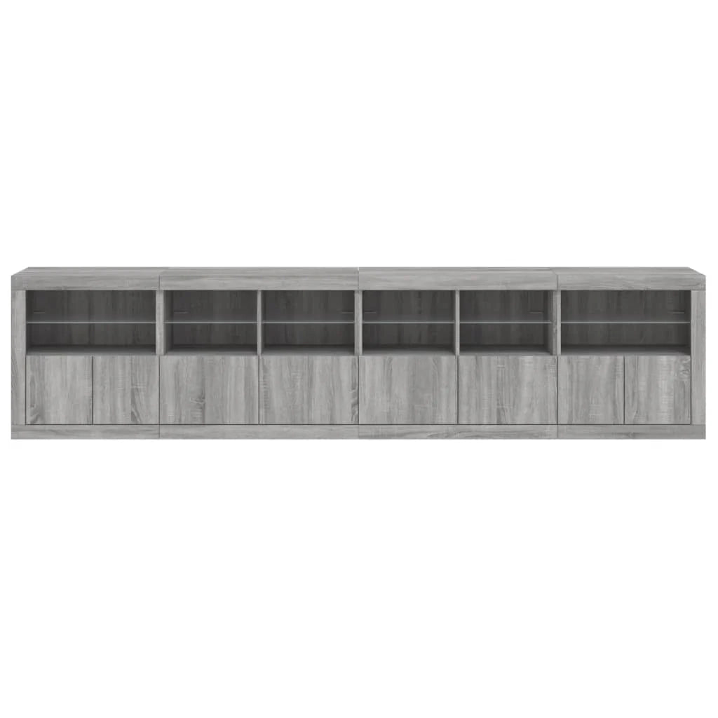 Buffet credenza cassettiera armadio mobile contenitore organizer per cucina soggiorno salotto con luci LED Sonoma 283 x 37 x 67 cm grigio 02_0030070