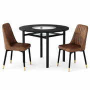 Set tavolo e sedie con 1 tavolo rotondo e 2 poltrone con ripiano in MDF; tessuto marrone e metallo nero