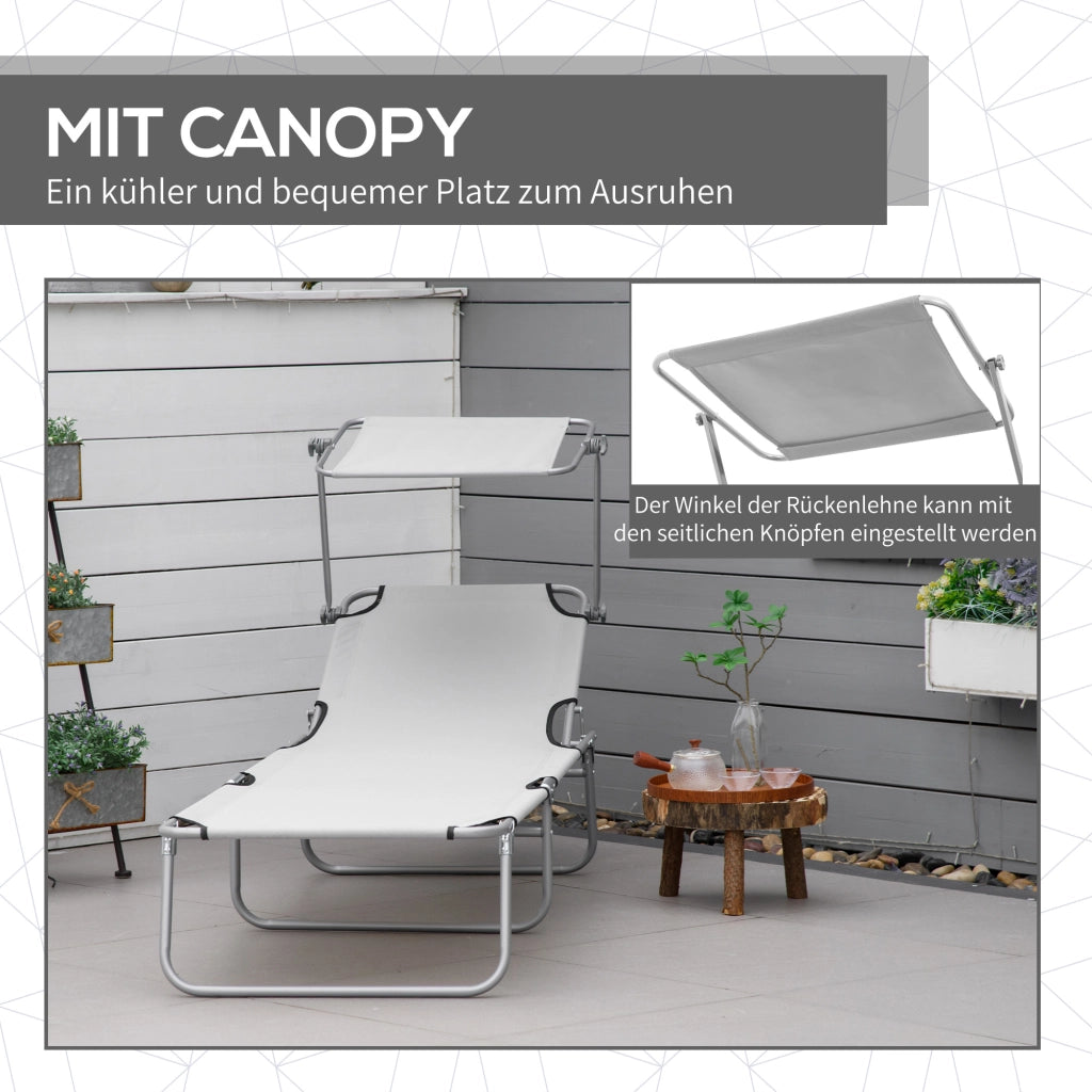 Poltrona di rilassamento pieghevole con parasole grigio multi-sito 187×58×36cm.