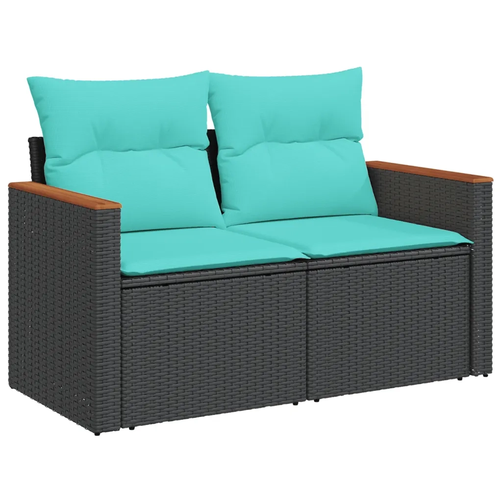 Set Divani da Giardino 7 pz con Cuscini Nero in Polyrattan 3225875