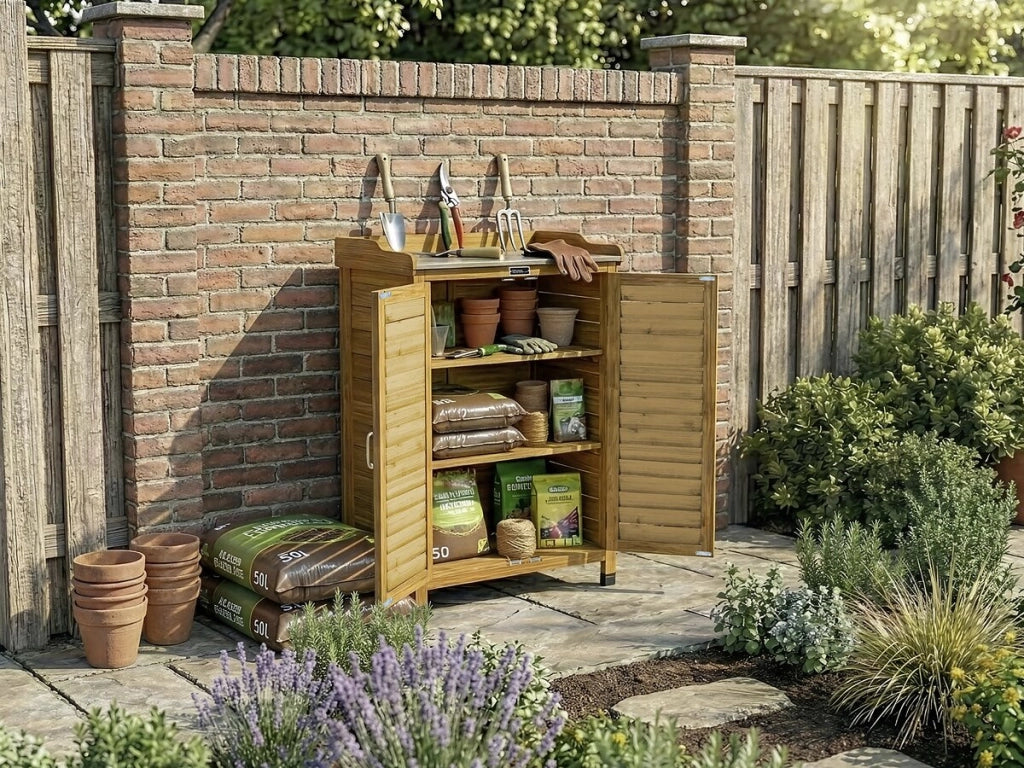 Mobile da giardino in legno con rotelle "Alexia" - 66 x 41 x 101 cm - Marrone