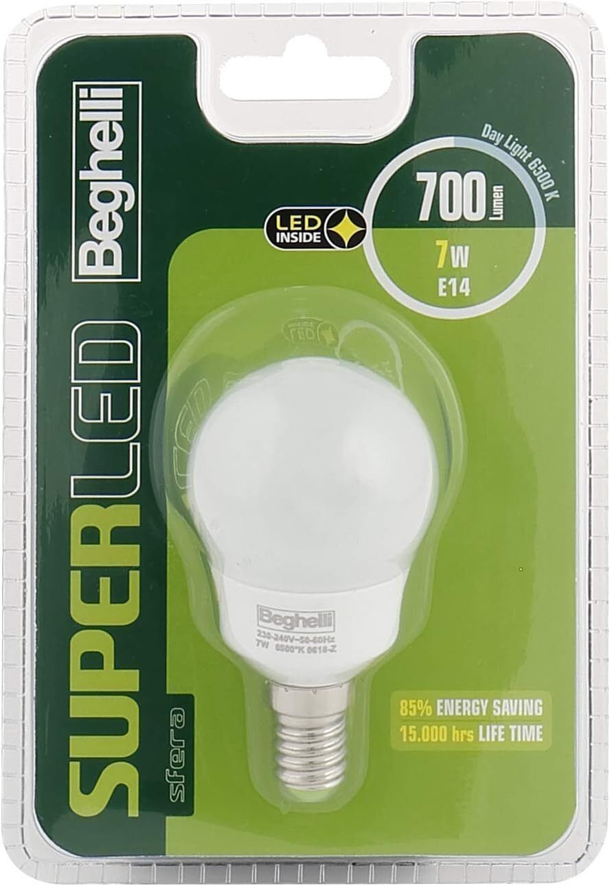 Beghelli Sfera Super LED E14 Lampadina a risparmio energetico Bianco freddo 6500 K 7 W F