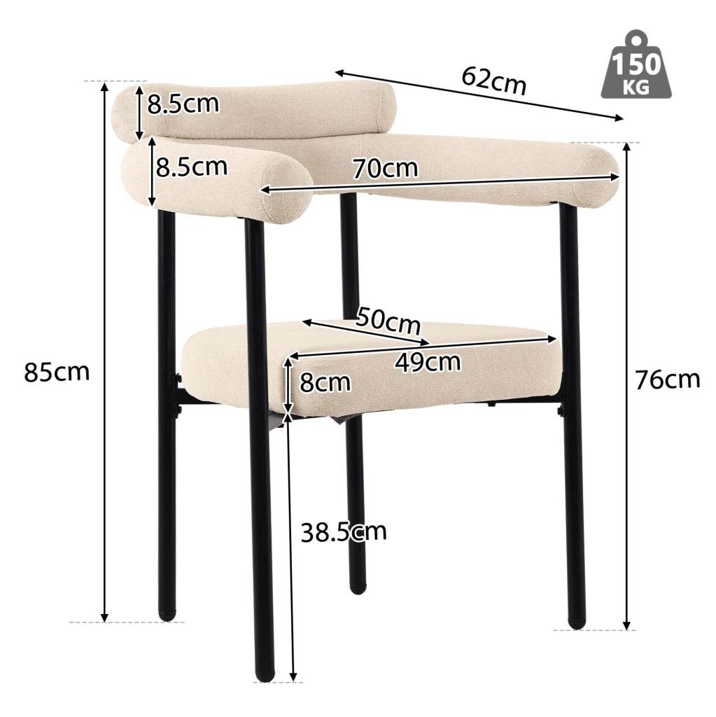 Sedia imbottita 70x62x84 cm ergonomica in velluto scamosciato e ferro beige