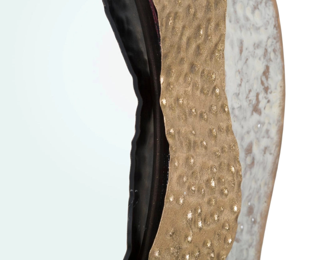 Specchio da Muro Shai Light Ø54,5x4,5 cm in Ferro e MDF Oro e Crema